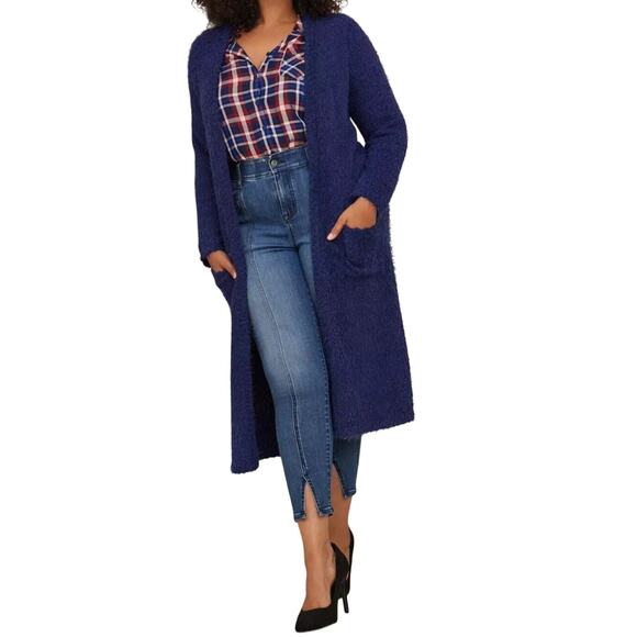 Torrid Women's Popcorn Duster Open Front Cardigan Sweater Sz 0 US 12 Blue Fuzzy - Picture 1 of 8